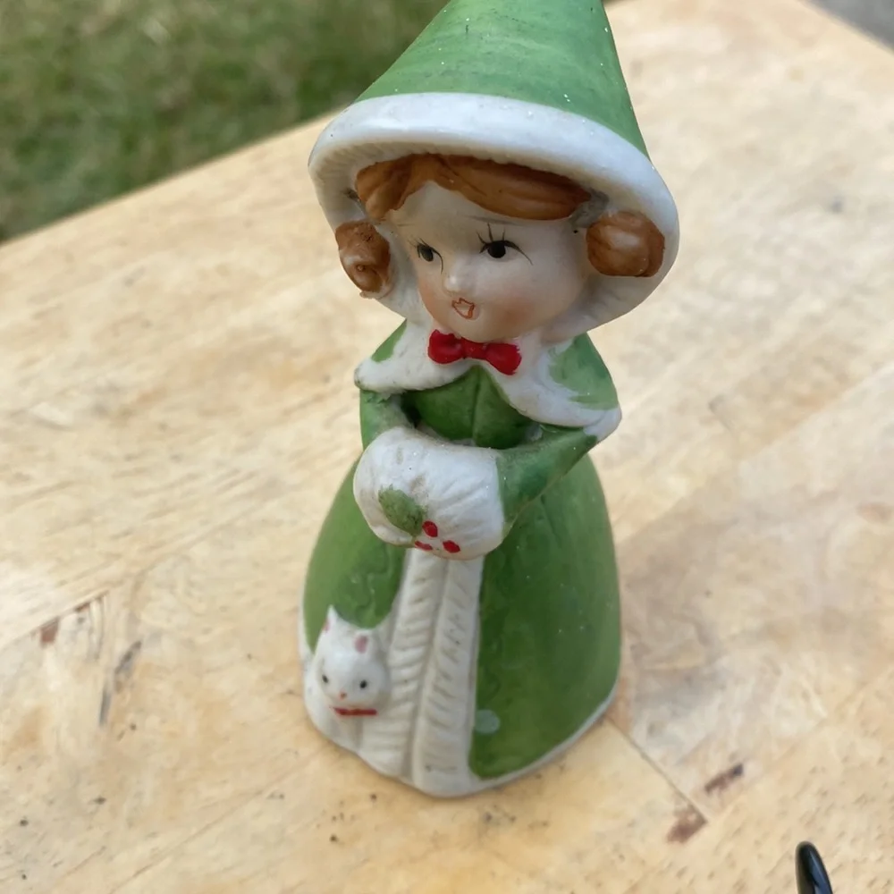 1978 Jasco Merri Bells Figurine Girl Bisque Porcelain Original Vintage Christmas